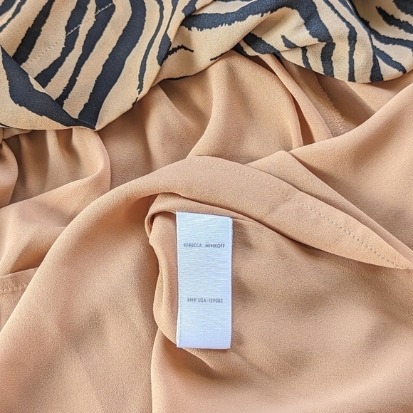 Rebecca Minkoff Isabella Tiger Print Crepe Mini Dress in Black and Tan Sz Small - Picture 14 of 16